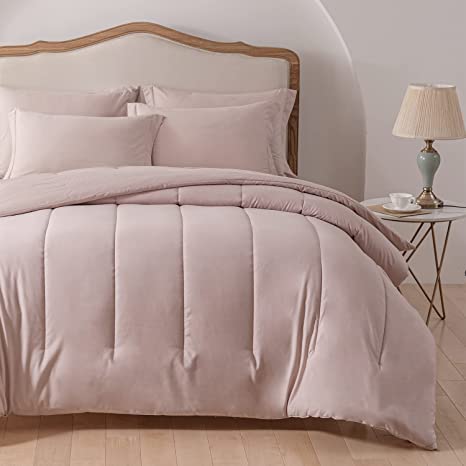 Photo 1 of SLEEPBELLA Queen Comforter Set, Dusty Pink Down Alternative Comforter Queen Size, Ultra Soft Brushed Microfiber Material, Extra Fluffy Comforter for All Seasons 3Pcs (1 Comforter, 2 Pillow Shams)