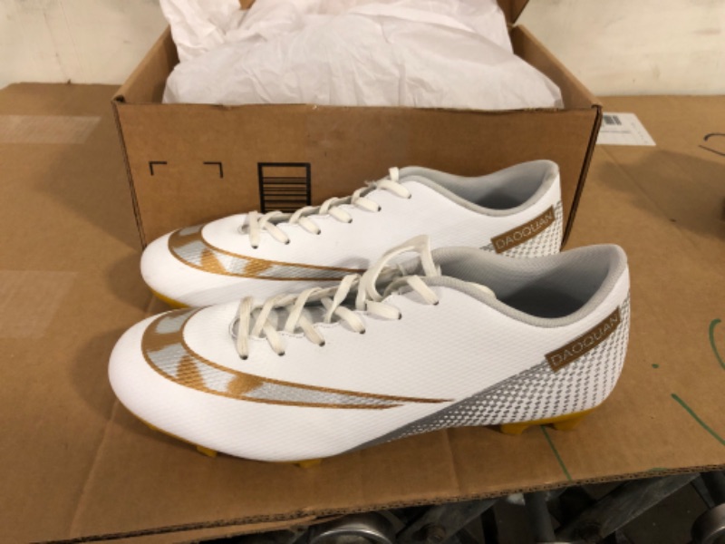 Photo 1 of Aiqzsh Mens Soccer Athletic Shoes Football Shoes Professional Spikes Breathable for Outdoor Sports Running/Competition 9 White