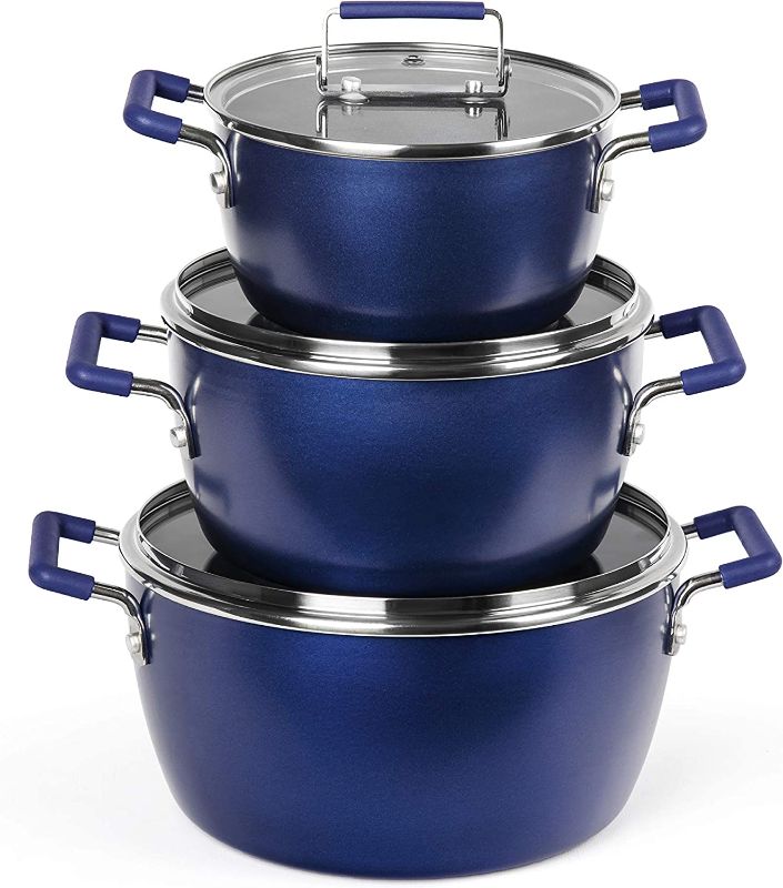 Photo 1 of 
Granitestone Stackable Pot Set, 6 Piece Pot Set for Cooking Nonstick, Space Saving Nesting Cookware Set, Stock Pot Set with 1.5qt, 3qt & 5qt Pots with...
Color:Blue