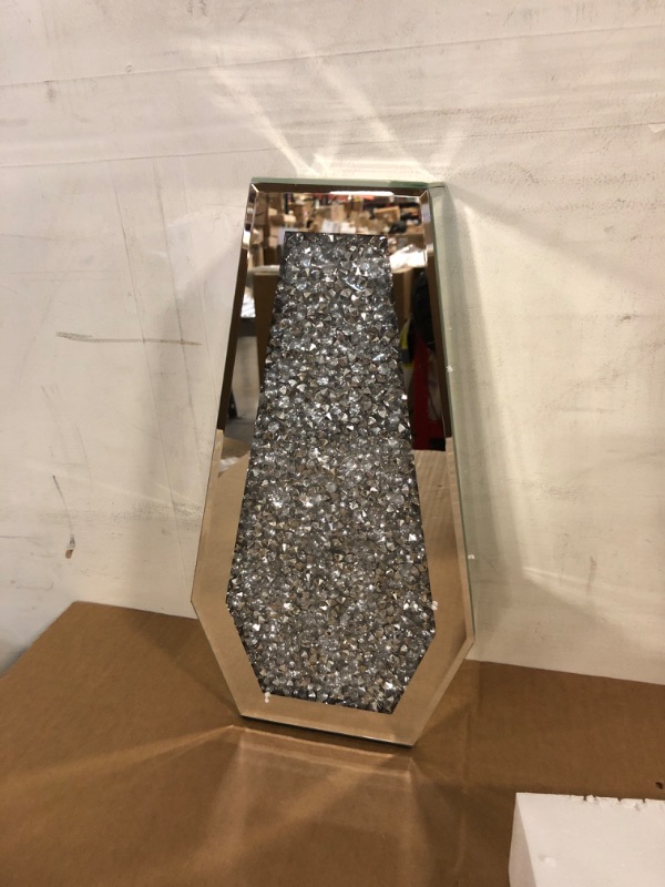 Photo 2 of Crushed Diamond Mirrored Flower Vase Large Glass Vase Modern Crystal Decorative Mirror Vases Stunning Luxury Tall Floor Vase for Centerpieces Flowers Home Decor, Silver, 14" H. Can’t Hold Water. 14 Inch