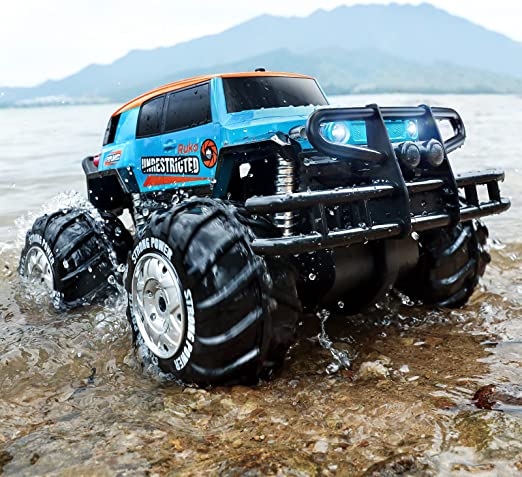 Photo 1 of Ruko 1601AMP Amphibious Remote Control Car, 1:10 Large Monster Truck for Boys, RC Trucks 4x4 Offroad Waterproof, All Terrain Vehicle with 2 Rechargeable Batteries for 50 Min Fun Time, Gifts for Kids
