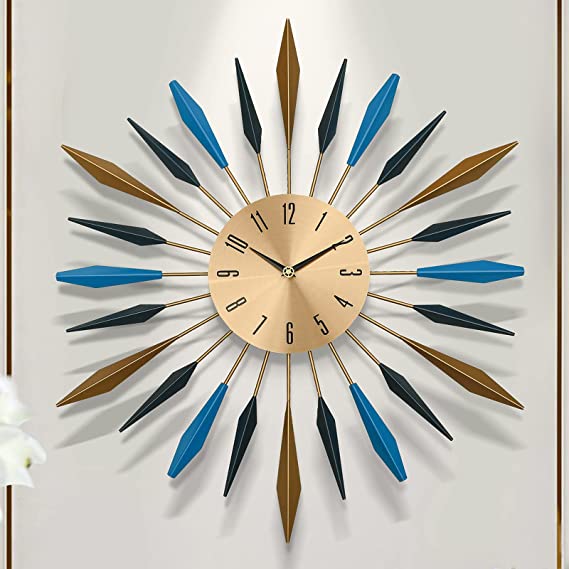 Photo 1 of Zukini Mid Century Big Wall Clock Metal Starburst Clocks Silent Battery Operated,28 Inch Non-Ticking Modern Style Decorative Large Wall Clock for Living Room,Kitchen,Bedroom,Home,Wall Decor
