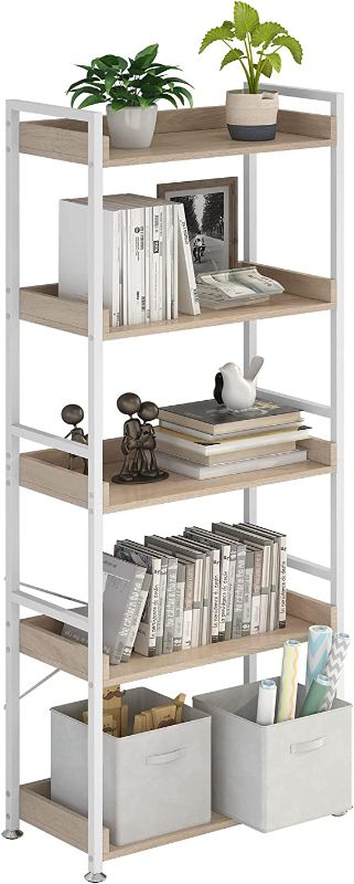 Photo 1 of 4NM Open Shelf 5-Tier Industrial Bookshelf Storage Shelves Vintage Bookcase Standing Racks for Home Office Pantry Closet Kitchen Laundry - Natural and White
