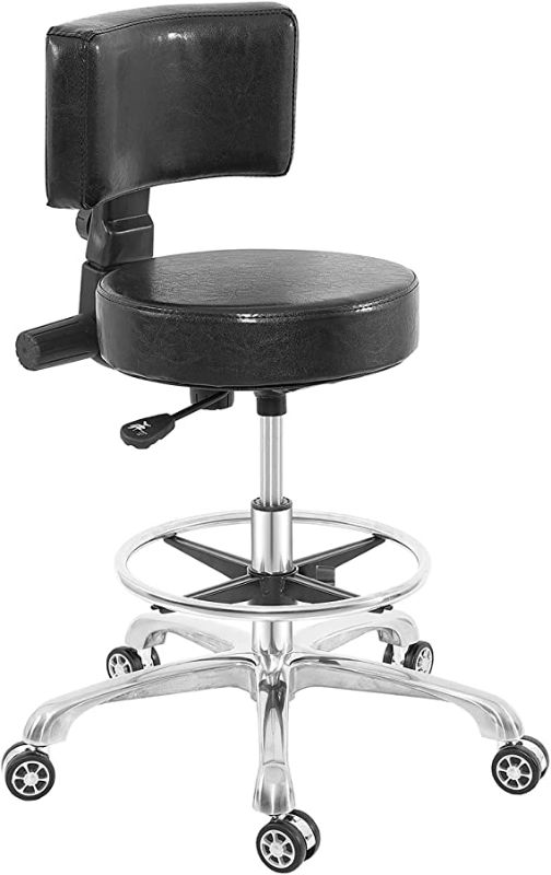 Photo 1 of Nazalus Rolling Stool Adjustable Drafting Chair, Heavy Duty Metal Base with Back Support Foot Rest, for Office Home Shop Kitchen Beauty.

