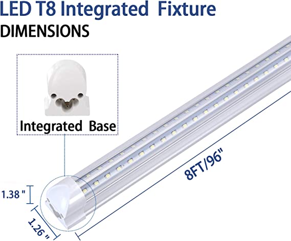 Photo 2 of TRLIFE 8FT LED Light Fixtures 72W, 8FT LED Shop Light 5000K Daylight White Dual Side T8 V-Shape Integrated 8 Foot LED Tube Lights(150W Fluorescent Light Equivalent), 8640Lm, Clear Cover 
