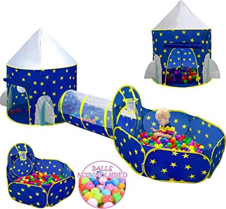 Photo 1 of PigPigPen 3pc Kids Play Tent for Boys with Ball Pit, Crawl Tunnel, Princess Tents for Toddlers, Baby Space World Playhouse Toys, Boys Indoor& Outdoor Play House, Perfect Kid’s Gifts
