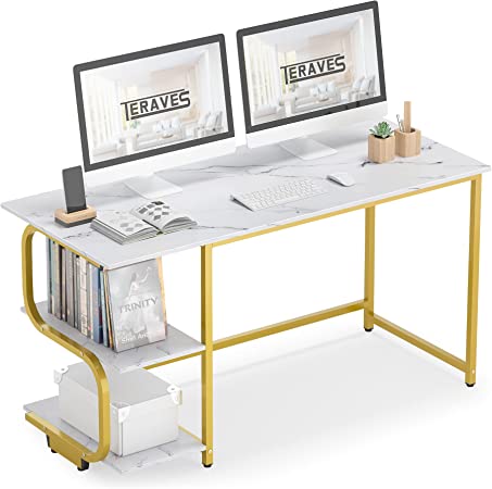 Photo 1 of Teraves Reversible Computer Desk for Small Spaces,Small Desk with Shelves,47 inch Gaming Desk Office Desk Bedroom Desk for Home Office
