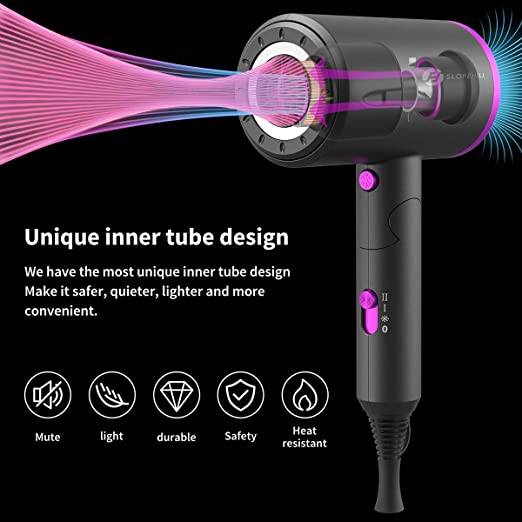 Photo 1 of 1800W Professional Ionic Hairdryer for Hair Care, Powerful Hot/Cool Wind Blow Dryer, 3 Magnetic Attachments, ETL, UL and ALCI Safety Plug (Dark Grey)