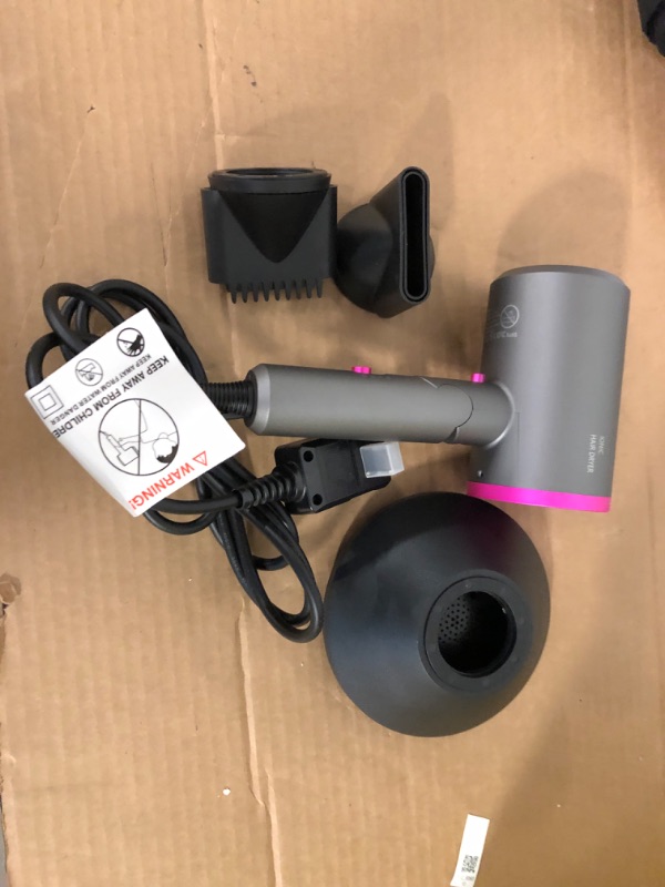 Photo 2 of 1800W Professional Ionic Hairdryer for Hair Care, Powerful Hot/Cool Wind Blow Dryer, 3 Magnetic Attachments, ETL, UL and ALCI Safety Plug (Dark Grey)