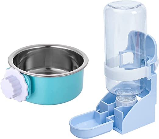 Photo 1 of 2 Pieces Hanging Automatic Pet Feeder Rabbit Bunny Food Bowl Water Fountain Cage Accessories Dog Crate Bowl Coop Cup No Drip for Cat Puppy Guinea Pigs Birds Hedgehog Small Animals