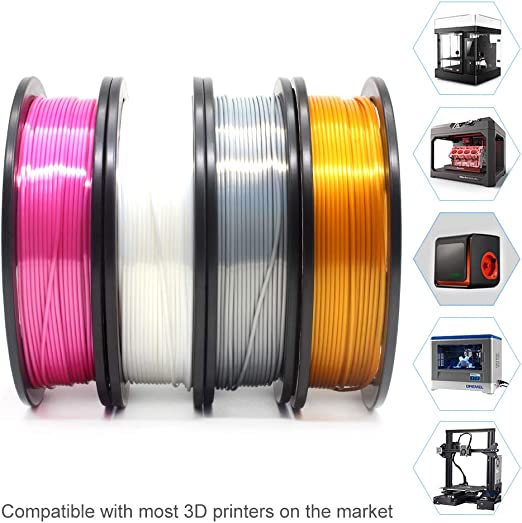 Photo 1 of 3D Printer Filament Bundle, Multicolor PLA Filament 1.75mm, Silk PLA Filament 4 Color Pack 4x250g (Gold, Silver, Pink, White) Shiny PLA Filament for 3D Printer & 3D Pen.