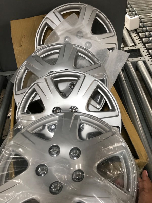 Photo 4 of Four ABS Plastic Silver Colored Hubcaps - 15 Inch Diameter