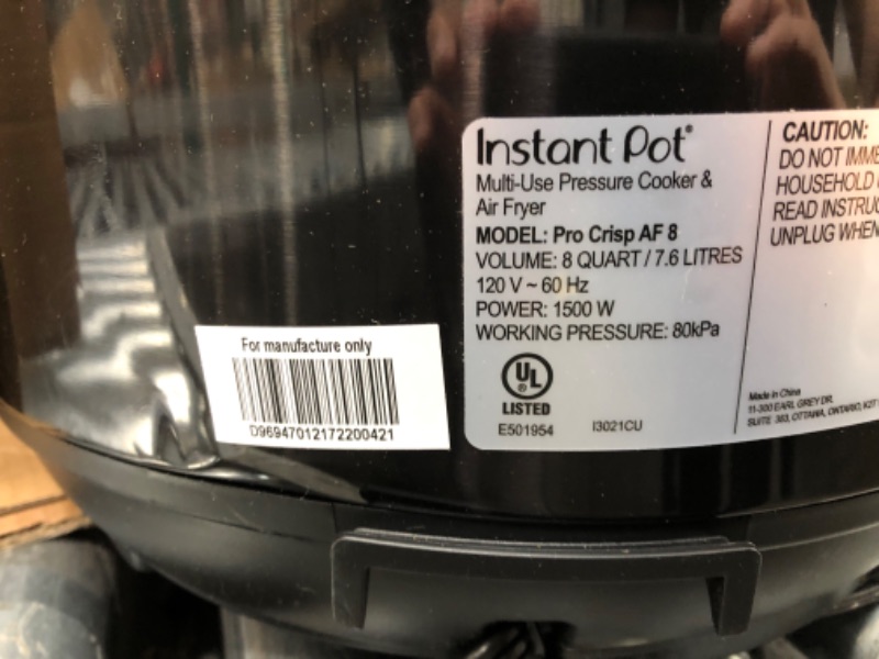 Photo 4 of **DAMAGED**
Instant Pot Pro Crisp 11-in-1 Air Fryer and Electric Pressure Cooker Combo 8QT (Black)