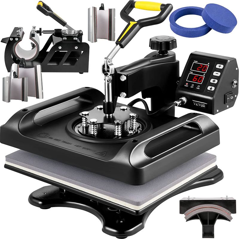 Photo 1 of VEVOR Heat Press Machine for T-Shirts - 8 in 1 Heat Press Sublimation Machine with 360° Rotation/Dual-Tube Heating-12 x 15 Swing Away Heat Press for DIY T-Shirts/Cap/Mugs/Heat Transfer Projects,Black