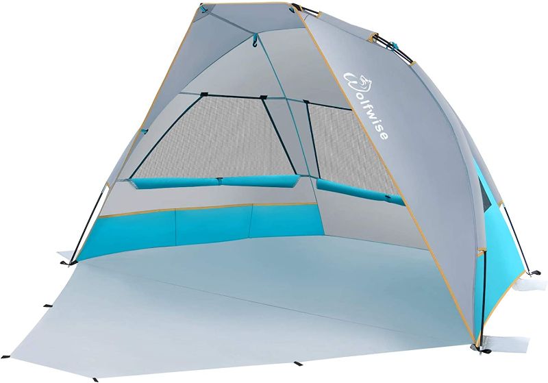 Photo 1 of WolfWise 3 Person Portable Beach Tent UPF 50+ Sun Shade Canopy Umbrella with Extendable Floor