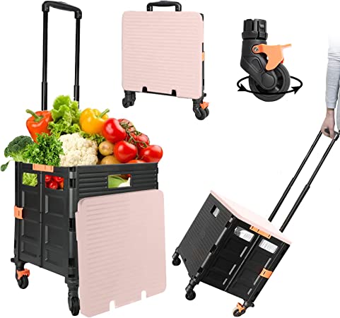 Photo 1 of **USED**
SELORSS Foldable Utility Cart Rolling Crate Heavy Duty Shopping Cart with 360° Silent Wheel with Brake System 55L Capacity Transport Weight up to 177 Pounds Used for Shopping Luggage Tool Office(Pink)