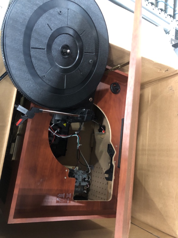 Photo 2 of *Major Damage To Record Player-Radio Works* Victrola Classic 6-in-1 Entertainment Center – Bluetooth Record Player with 3-Speed Turntable, CD and Cassette Player and FM Radio, Mahogany (VTA-200B)
