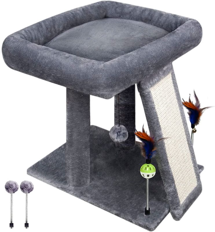 Photo 1 of *Stock Photo For Reference/Loose Hardware* TINWEI Cat Tree with Cat Condo Scratch Post Hammock Hanging Ball
