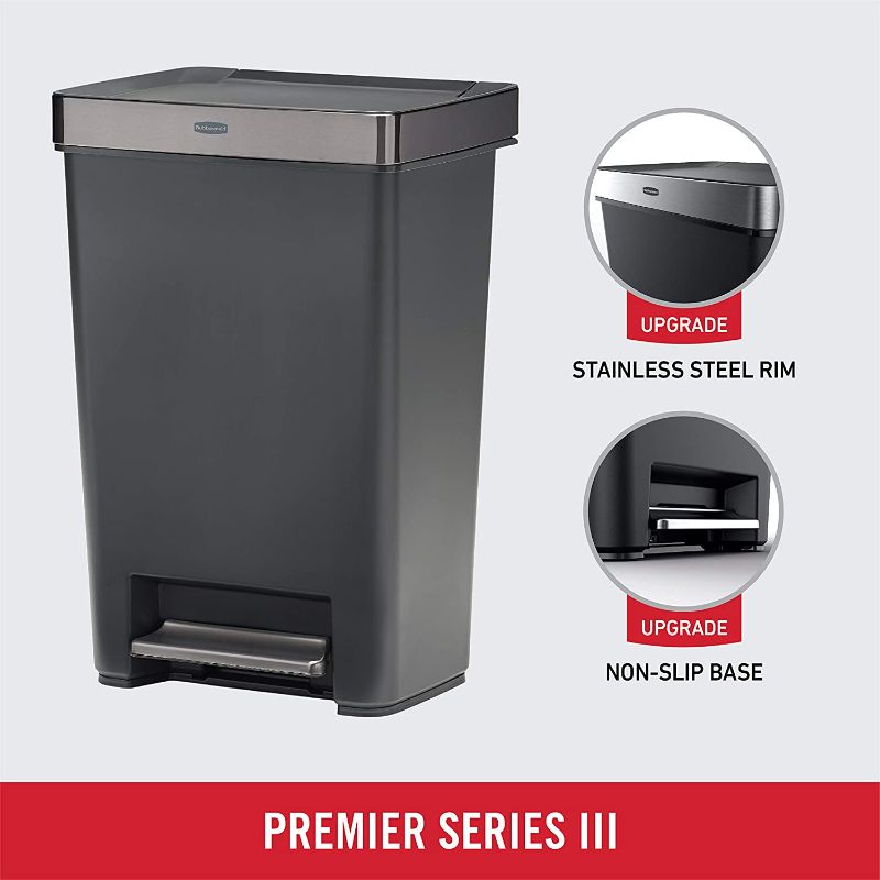 Photo 1 of *Step Doesn't Work* Rubbermaid Premier Series III Step-On Trash Can for Home and Kitchen, with Stainless Steel Rim, 12.4 Gallon, Charcoal
