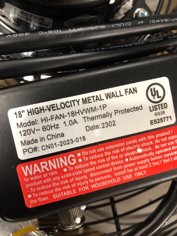 Photo 1 of Tornado - 18 Inch High Velocity Industrial Wall Fan with TEAO Enclosure Motor - 4000 CFM - 3 Speed - 6.5 FT Cord - Industrial, Commercial, Residential Use - UL Safety Listed