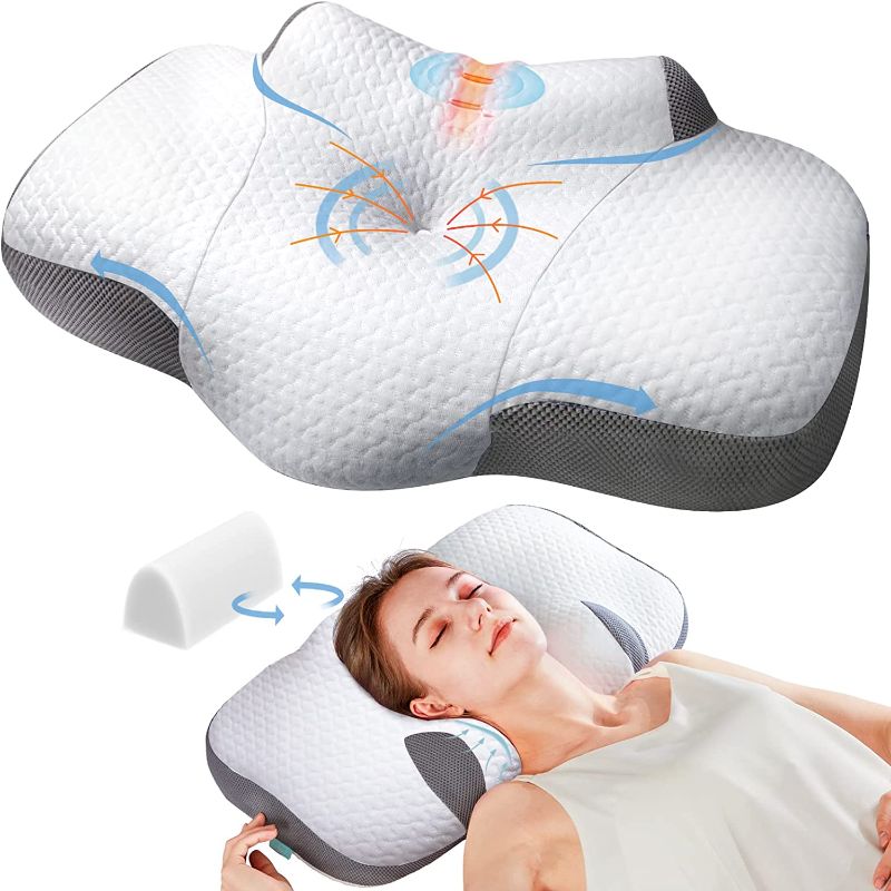 Photo 1 of (STOCK PHOTO MAY NOT BE EXACT) Cervical Memory Foam Pillow, Orthopedic Firm Soft Adjustable Hypoallergenic Ergonomic Contour Pillow for Side Back and Stomach Sleepers Grey
