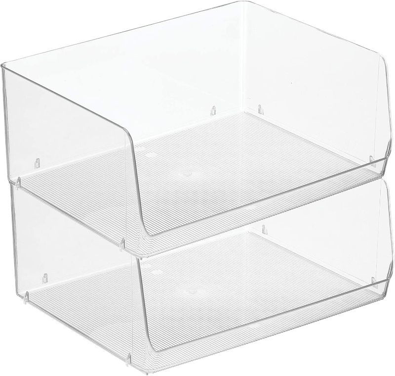 Photo 1 of *Not Exact to Stock Photo* mDesign Modern Wide Plastic Open Front Dip Storage Organizer Bin Basket for Bathroom Organization - Vanity Shelf, Cubby, Cabinet, and Closet Organizing Decor - Ligne Collection - 2 Pack - Clear
