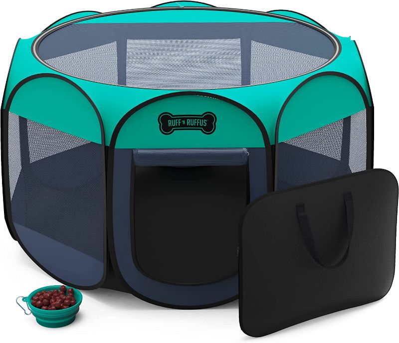 Photo 1 of *Used/Smell* Ruff 'N Ruffus Portable Foldable Pet Playpen + Carrying Case + Travel Bowl | Available in 3 Sizes Indoor/Outdoor Water-Resistant Removable Shade Cover
