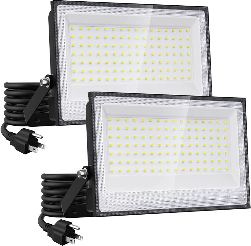 Photo 1 of *Tested* Onforu 2 Pack 100W LED Flood Light with Plug 700W Equiv, 8900Lm Super Bright LED Work Light, IP66 Waterproof Outdoor Security Lights, 6500K Daylight White Floodlight for Yard Garden Patio Playground
