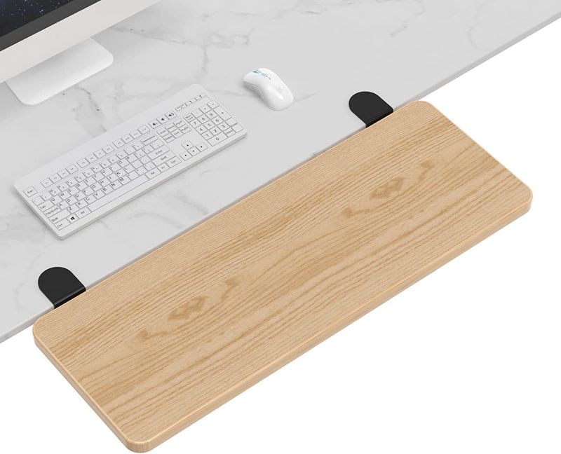 Photo 1 of OUGIC Ergonomics Desk Extender Tray, 23.6"x9.5" Punch-Free Clamp on, Foldable Keyboard Drawer Tray, Table Mount Arm Wrist Rest Shelf, Computer Elbow Arm Support
