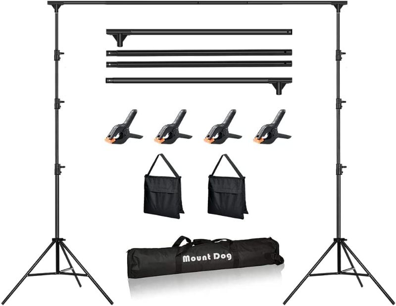 Photo 1 of [Upgraded T-Shaped Joint Version] 10 x 10Ft Photo Video Studio, MOUNTDOG Heavy Duty Adjustable Backdrop Stand Background Support System Kit with Carry Bag & Sandbag for Photography Parties Wedding
