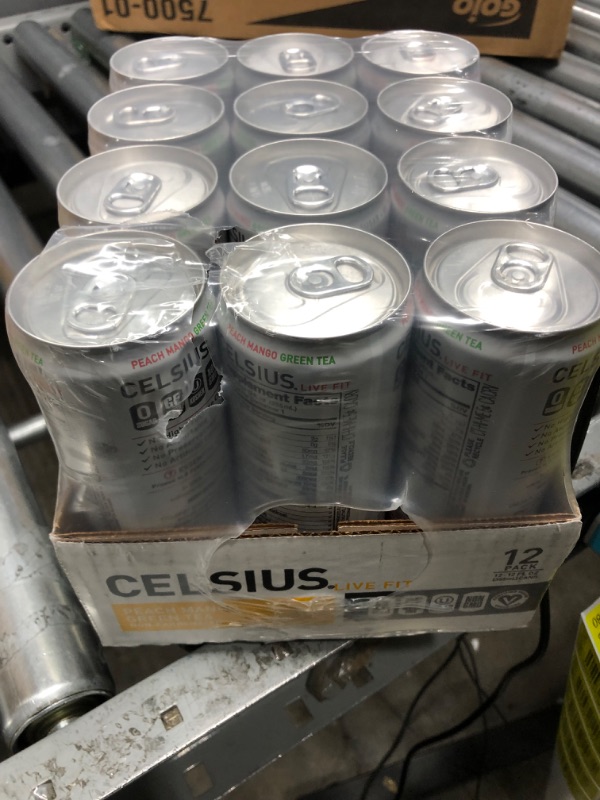 Photo 2 of **EXPIRES 04/2024** CELSIUS Peach Mango Green Tea, Functional Essential Energy Drink 12 Fl Oz (Pack of 12) Peach Mango Green Tea 12 Fl Oz (Pack of 12)