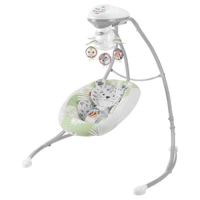 Photo 1 of ?Fisher-Price Snow Leopard Baby Swing, Dual-Motion Newborn Seat with Music, Sounds, and Motorized Mobile
