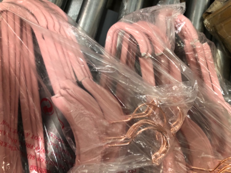 Photo 3 of **DAMAGE**VECELO Premium Velvet Clothes Hangers Suit Heavy Duty (100 Pack)-Non Slip & Space-Saving with 12 Finger Clips & 2Tie Rack Excellent for Men and Women,Pink 100-PACK Pink
**HALF BROKEN**