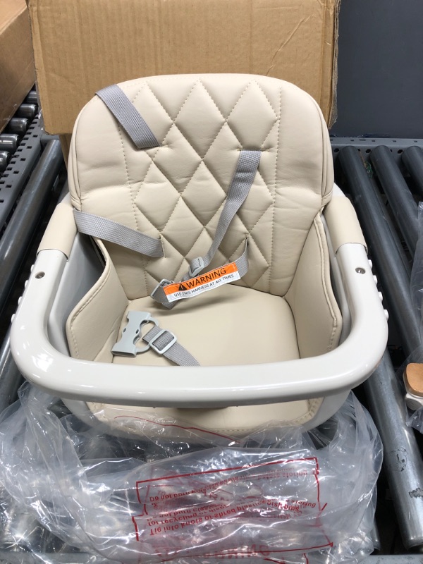 Photo 1 of 3-in-1 Convertible Wooden High Chair,Baby High Chair with Adjustable Legs & Dishwasher Safe Tray, Made of Sleek Hardwood & Premium Leatherette,Cream Color