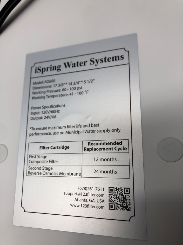 Photo 4 of **MISSING FAUCET**   iSpring RO600ORB Tankless Reverse Osmosis System Under Sink, 600 GPD Fast Flow RO System, 2.5:1 Pure to Drain Ratio RO Water Filter System, Oil Rubbed Black Faucet, White
