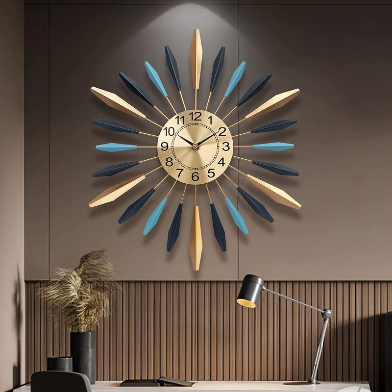 Photo 1 of Large Wall Clock Metal Mid Century Decorative Wall Clock for Living Room Decor, 21.6 Inch Silent Battery Operated Big Wall Clocks Modern Home Wall Art for Bedroom,Kitchen,Dining Room,Hotels,Office
