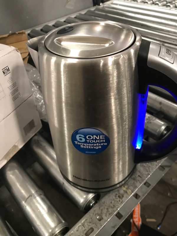 Photo 2 of **USED**  Hamilton Beach 41020R 1.7 Liter Variable Temperature Electric Kettle for Tea and Hot Water, Cordless, Keep Warm, LED Indicator, Auto-Shutoff and Boil-Dry Protection, Stainless Steel