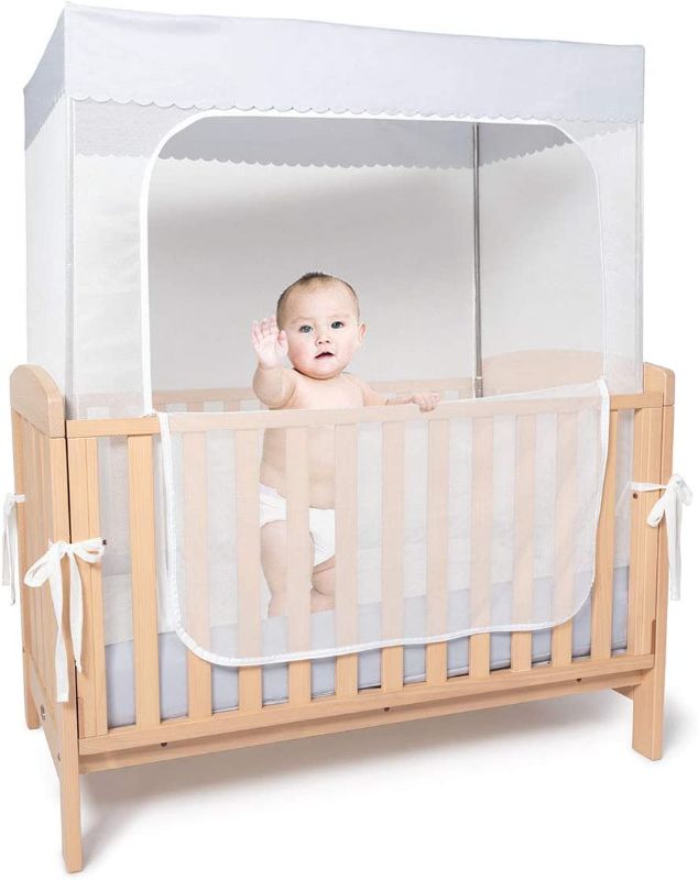 Photo 1 of (safety tent) Crib Safety Tent,See Through Mesh Crib Netting Mosquito Nets Sturdy Crib Cover to Keep Toddler from Climbing Out ,to Keep Cats Out,to Keep Baby in-Gray
