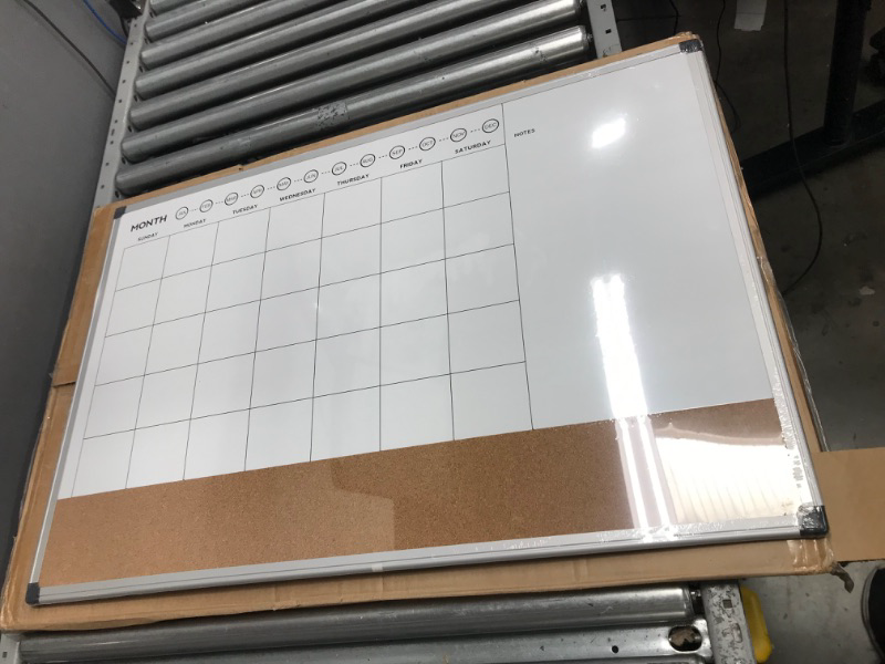 Photo 2 of Amazon Basics Monthly Calendar Whiteboard Dry Erase and Cork Board, Silver Aluminium Frame, 24 x 36 Inches Calendar Planner Board 24" x 36"