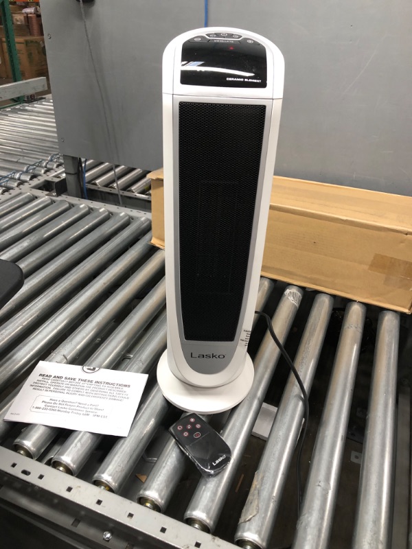 Photo 1 of Lasko 5160 Ceramic Tower Heater with Remote Control, Black 5160 & 5165 Digital Ceramic Tower Heater with Remote Control, 1500W, White