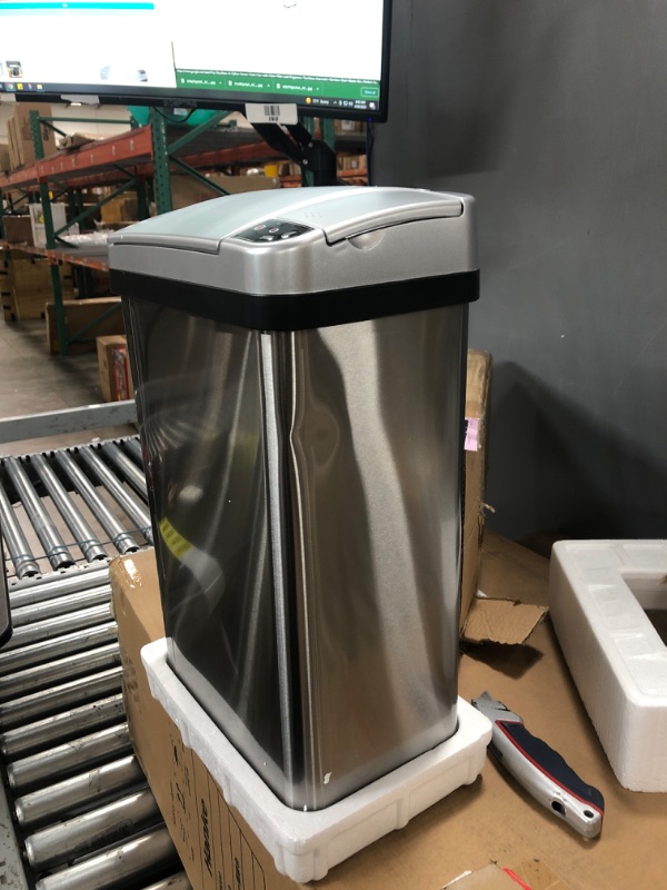 Photo 1 of ***PARTS ONLY*** iTouchless 4 Gallon Sensor Trash Can with Odor Filter and Fragrance, Touchless Automatic Stainless Steel Waste Bin, Perfect for Office and Bathroom 4 Gallon Rectangular Stainless Steel