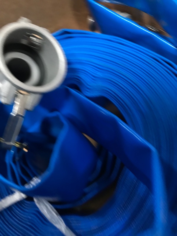 Photo 3 of LEBLEBALL 1.5" x 100 FT Blue Backwash Hose,Reinforced Discharge Hose for Swimming Pools Heavy Duty PVC Lay Flat Pool Drain Hose with Connector Aluminum Camlock C and E Fittings 1.5in x 100ft