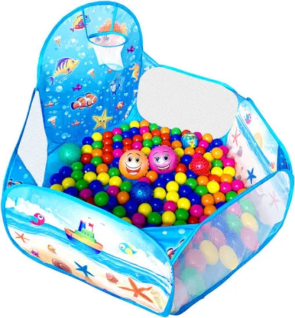 Photo 1 of (STOCK PHOTO NOT EXACT) SeaWorld Sea Animals Kids Ball Pit Pop Up Children Play Tent, Toddler Ball Ocean Pool Baby Crawl Playpen with Basketball Hoop and Zipper Storage Bag (BALLS FOR BALL PIT NOT INCLUDED)