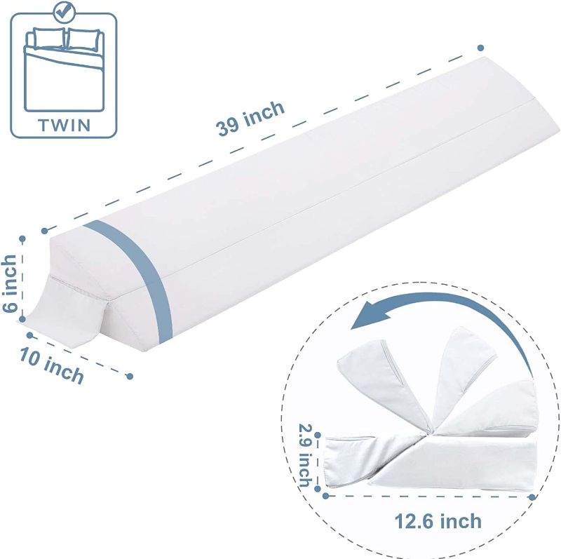 Photo 1 of (LIKE NEW CONDITION) Limthe Twin Bed Wedge Pillow Stopper,Bed Gap Filler (0-7"),Headboard Pillow,Mattress Gap Cover,Adjustable Foam Wedge Pillow Fill Gap Between Headboard/Wall and Mattress, (White 39"x10"x6")