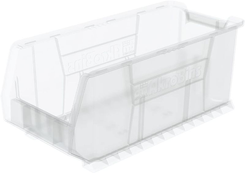 Photo 1 of **MINOR DAMAGE ON ONE BIN**Akro-Mils 30287 Super-Size AkroBin Heavy Duty Stackable Storage Bin Plastic Container, (24-Inch L x 11-Inch W x 10-Inch H), Clear, (4-Pack)
