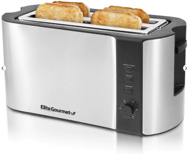 Photo 1 of 4 Slice Stainless Steel Long Toaster elite gourmet
****damaged** front of toaster has dents*****
