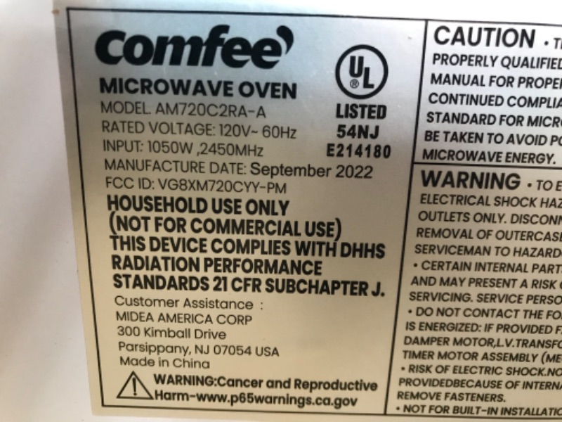 Photo 7 of USED. COMFEE' Retro Small Microwave Oven With Compact Size, 9 Preset Menus, Position-Memory Turntable, Mute Function, Countertop Microwave Perfect For Small Spaces, 0.7 Cu Ft/700W, Cream, AM720C2RA-A
