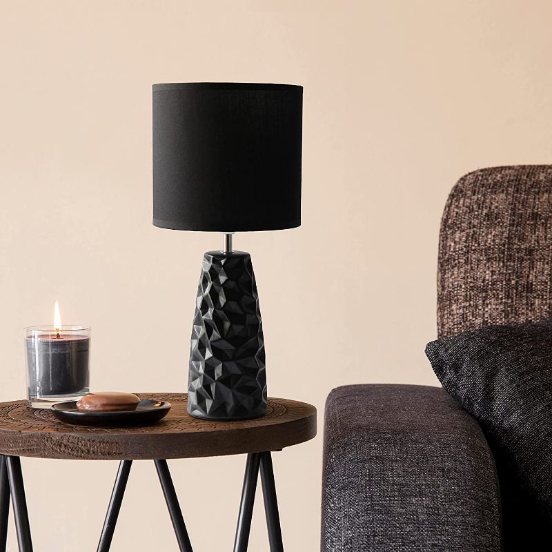 Photo 1 of **SHADE SLIGHTLY BENT**   Simple Designs LT2083-BLK Sculpted Ceramic Table Lamp, Black
