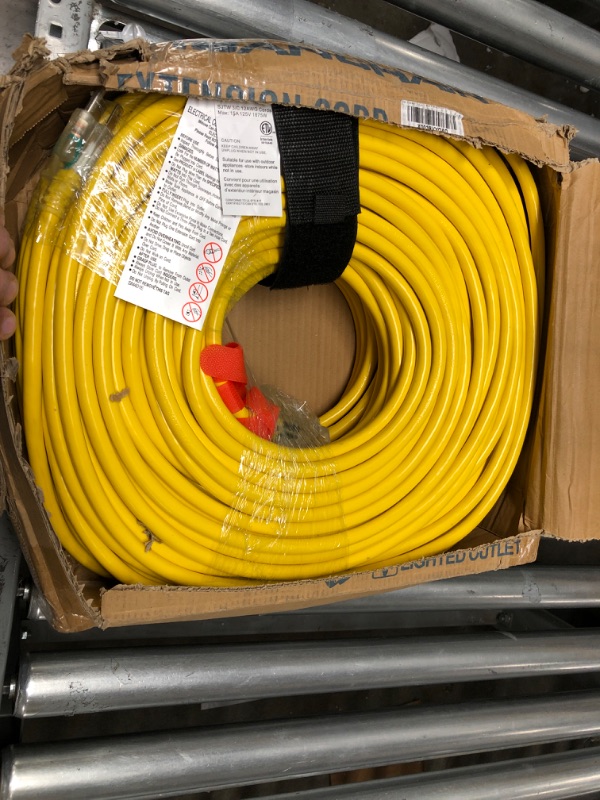 Photo 2 of 250 ft Outdoor Extension Cord Waterproof 12/3 Gauge Heavy Duty with Lighted end, Flexible Cold-Resistant 3 Prong Electric Cord Outside, 15Amp 1875W 12AWG SJTW, Yellow, ETL HUANCHAIN Yellow 250 foot