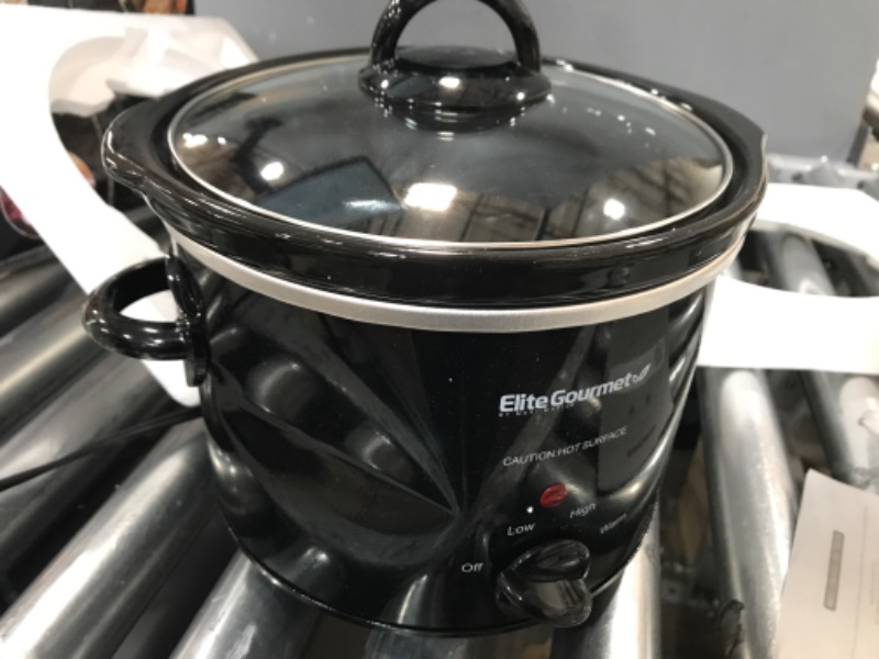 Photo 2 of **SMALL DENT ON SIDE** Elite Gourmet MST-350B Electric Oval Slow Cooker, Adjustable Temp, Entrees, Sauces, Stews & Dips, Dishwasher Safe Glass Lid & Crock (3 Quart, Black) 3 Quart Black